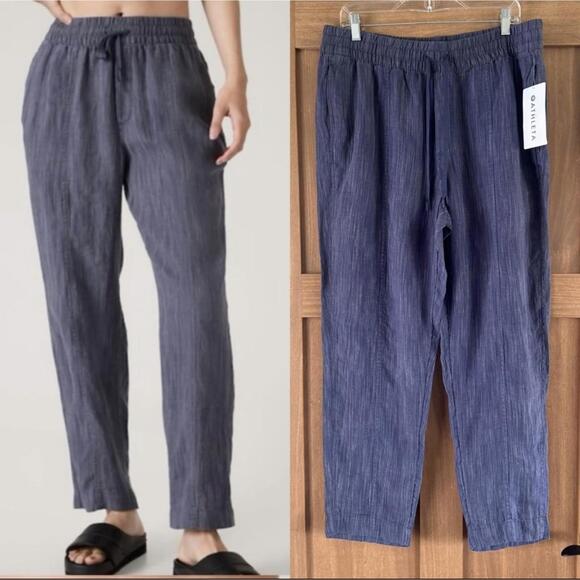 Athleta Pants - NWT Athleta 100% Linen Retreat Ankle Pants Raining Violet Women’s size Large